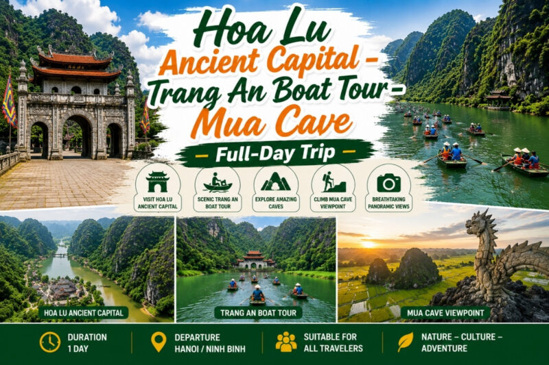 Hoa Lu Ancient Capital – Trang An Boat Tour – Mua Cave Full-Day Trip